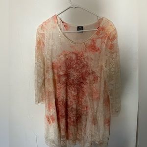 Long Sleeve Lace Coral Top with Beads